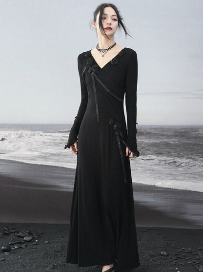 Knit V-Neck Mode Slim Dress