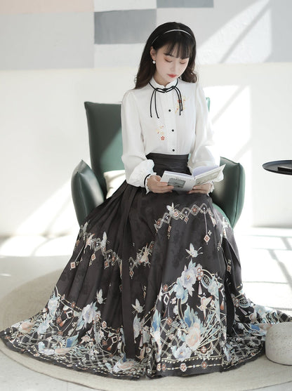 Bluse Lang China Dunkel Elegant Rock