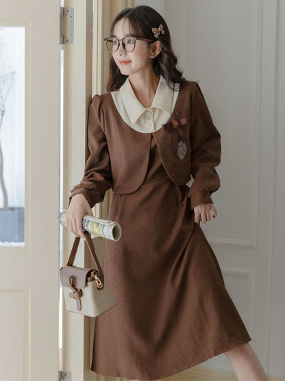 Two-piece College Retro Faux Dress