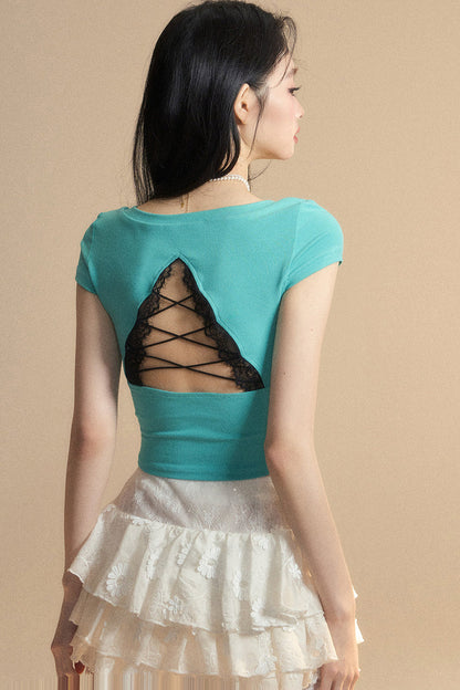 トップ予約 リボントリム レース シック クロップ