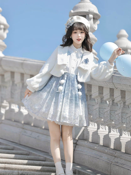 ドレス ショート ブルー チャイニーズファーコート アイス