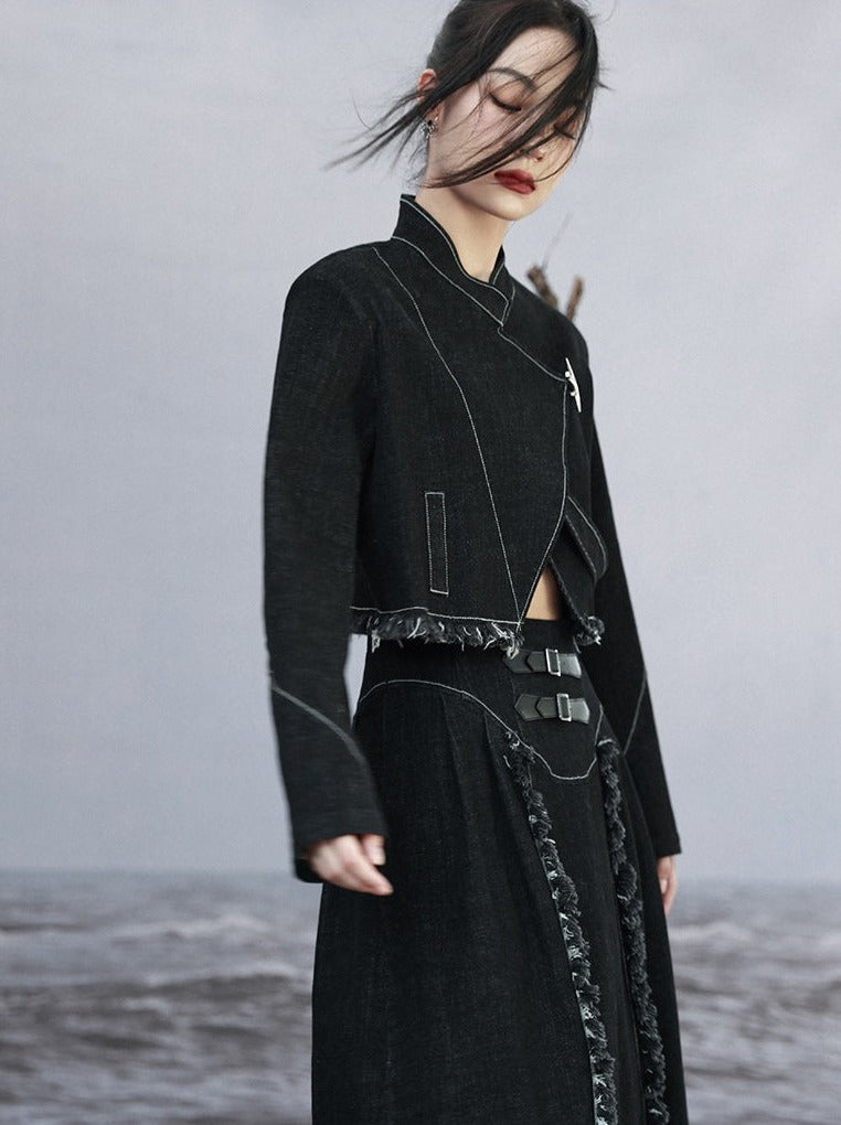 Taillenoberteil, kurz, kontrastierend, locker, Fransen, hohe Farbe