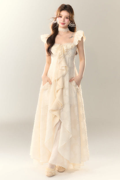 Jacquard-Feiertagskleid mit Rüschen