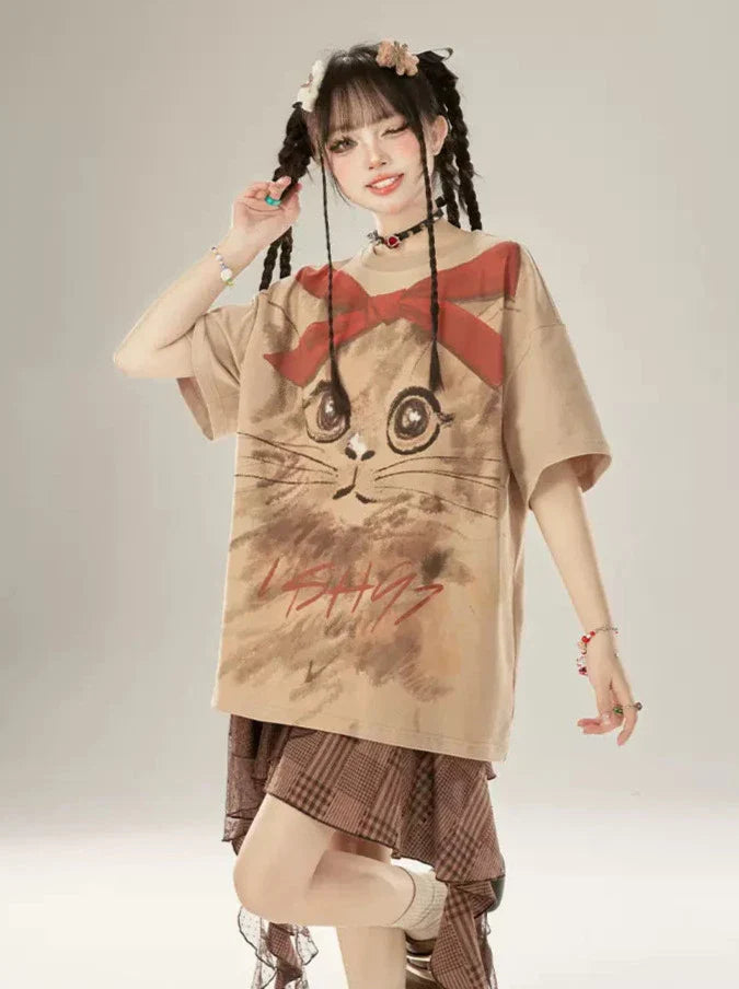 Oversized Painted Big Hand T-shirt Cat