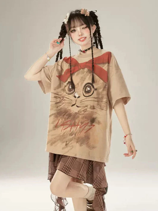Oversized Painted Big Hand T-shirt Cat