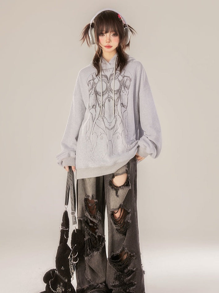 Gray Hooded Hoodie Dark Over