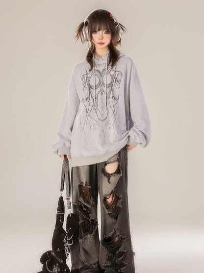 Gray Hooded Hoodie Dark Over