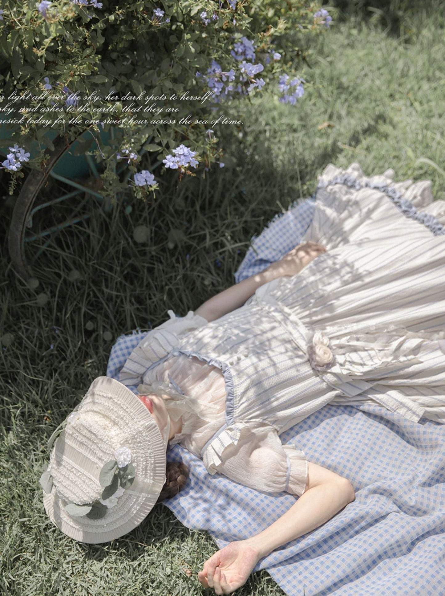 Shirt Handmade + Dress Puff Sheer Ruffled Sleeve Shoulder Corsage Inner Fairy Lace + Striped