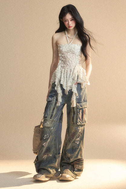 top Y2K lace One-shoulder