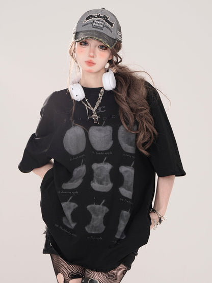 アップルプリント ルーズTシャツ アメリカン