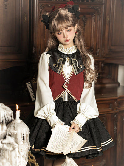 ジャカード刺繍のクラシックコンダクターシャツスカートセットアップ