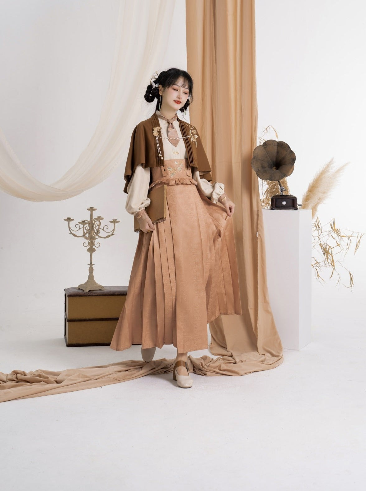 Skirt High-waisted Blouse China Cape + Pleated Retro