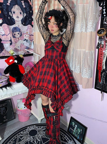 Covers Dark Leg Skirt Check Asymmetrical Rock Suspended