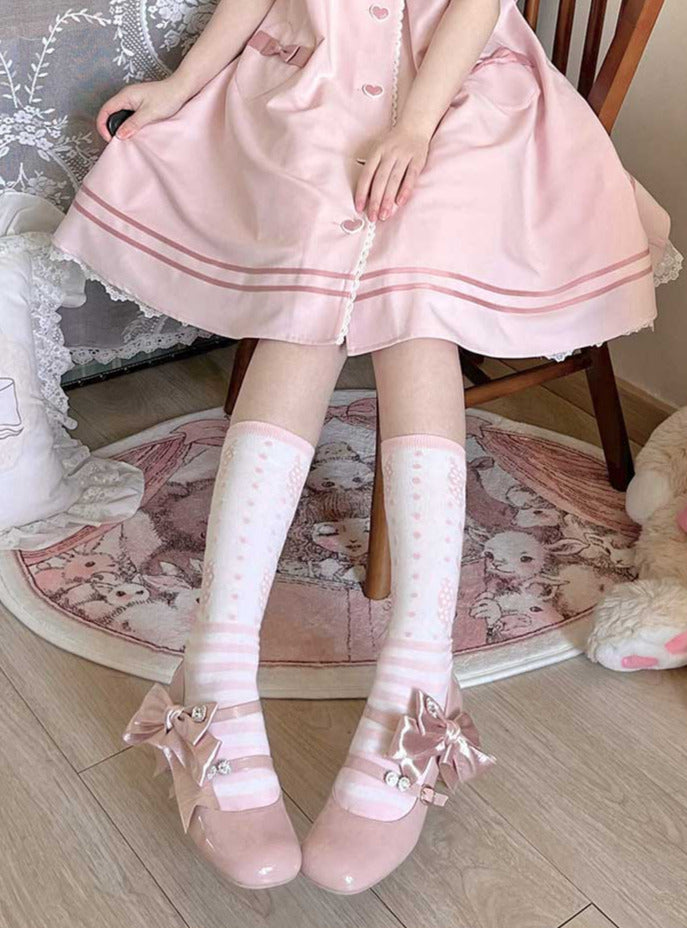 High Ribbon Heart Heel Shoes Ribbon Open Lolita Jewel