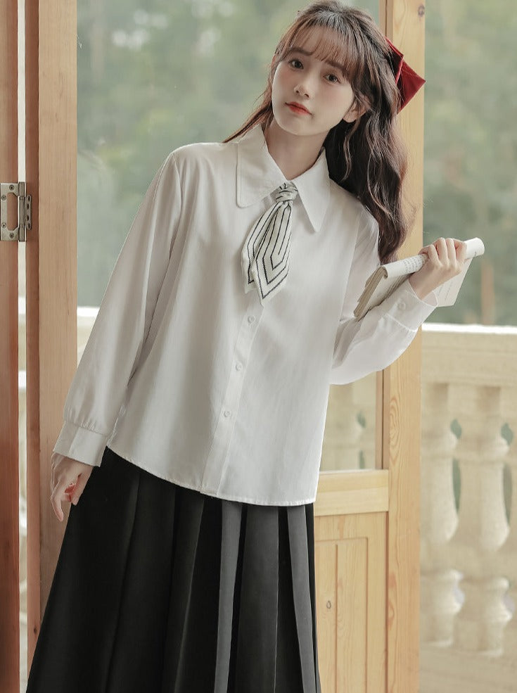 Schal + Revers Langes Hemd Rock Plissee