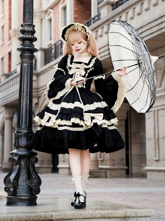 Sleeves Lace-Up Gothic Lace-Up + Skirt Gothic + Hat Dress