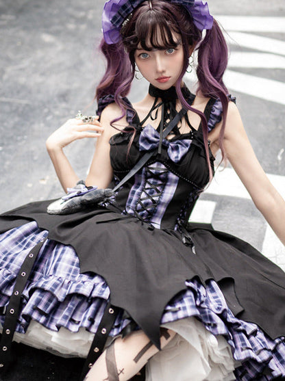 ドレスチェックパンクサスペンダーアクセサリーヘッドロックイレギュラーホルターネック