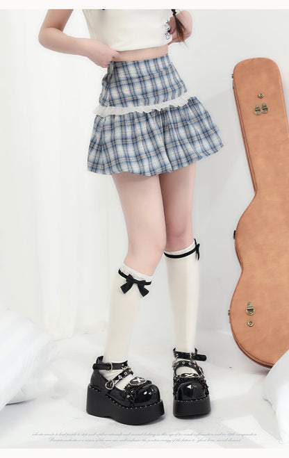 Karierter + ärmelloser Minirock Cat Top Skull