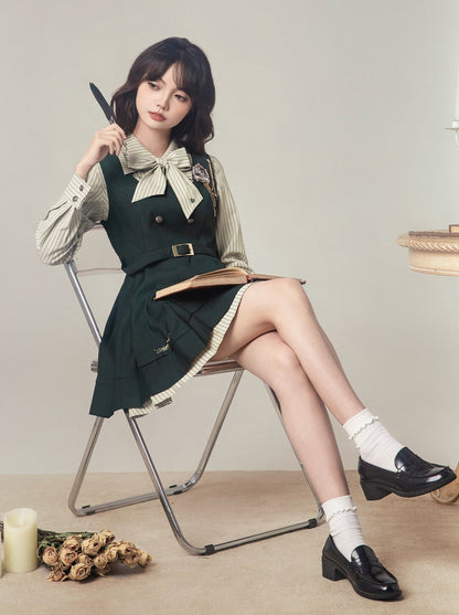 ストライプバッジシャツベストドレス+ナイト+ドレス刺繍マジックスーツ