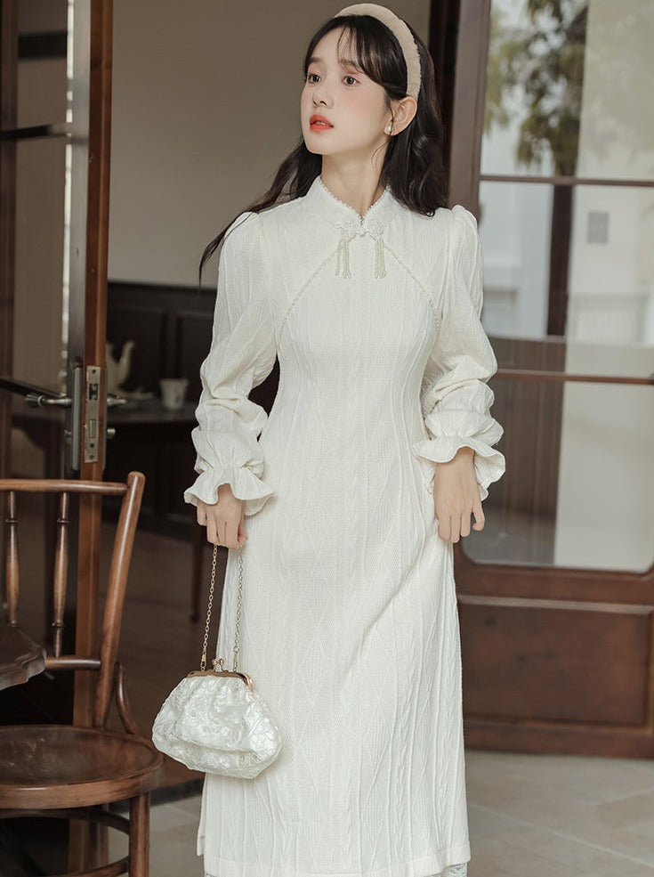 Robe longue en maille côtelée chinoise
