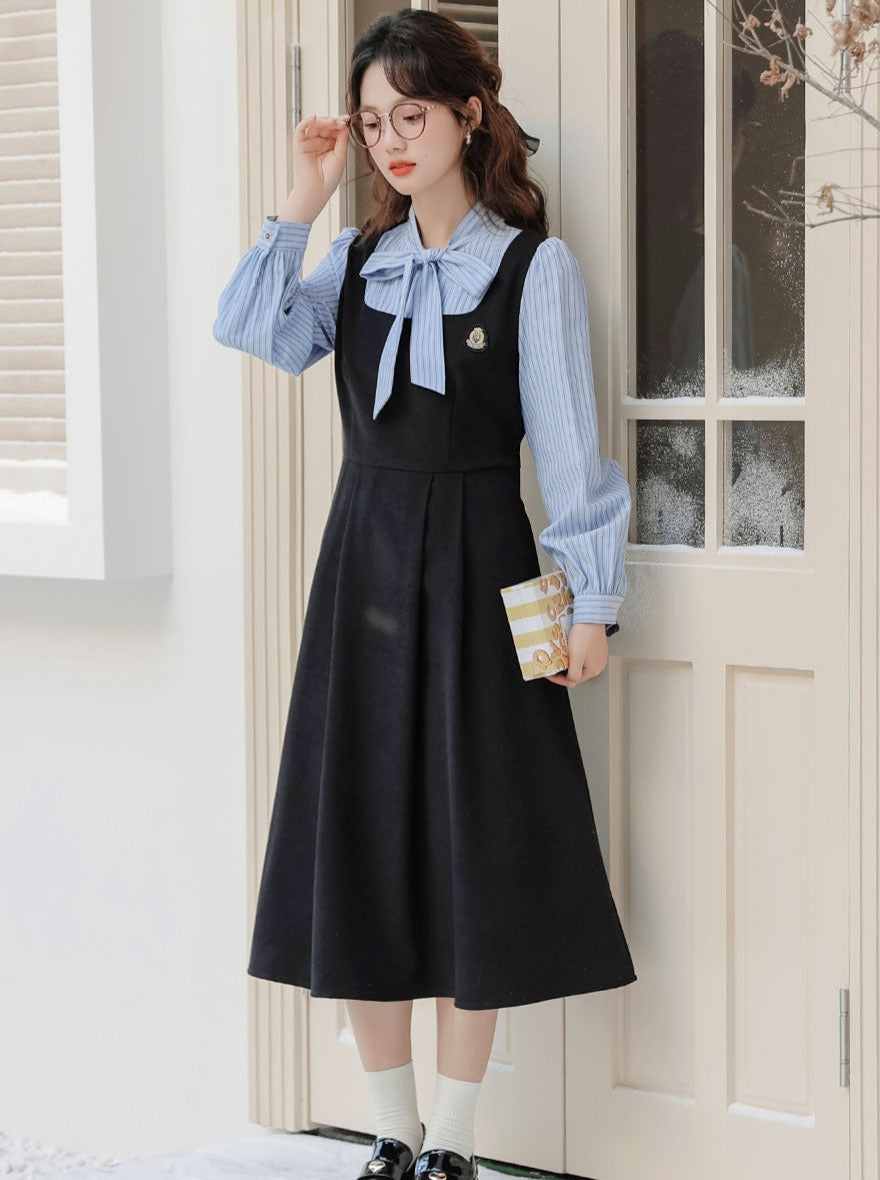 ストライプスタイルのドレス スプライシングフェイクカレッジ