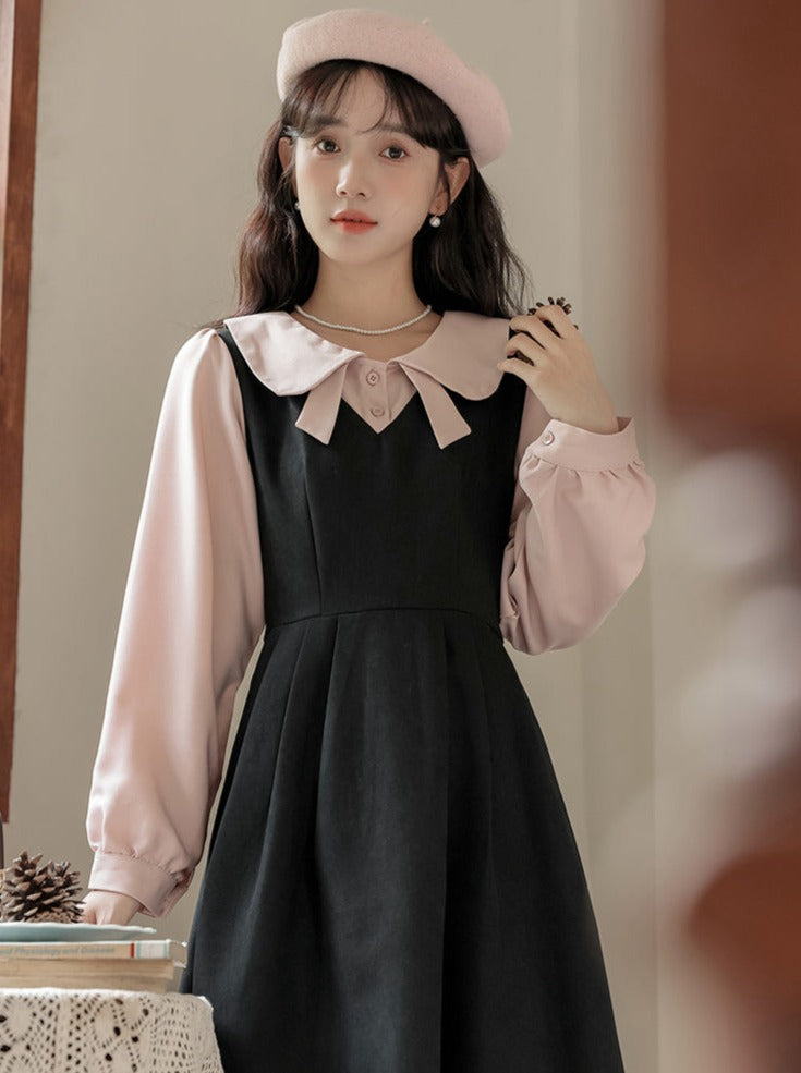 ピースフェイクミドルプレッピースタイルツーフレンチドレス