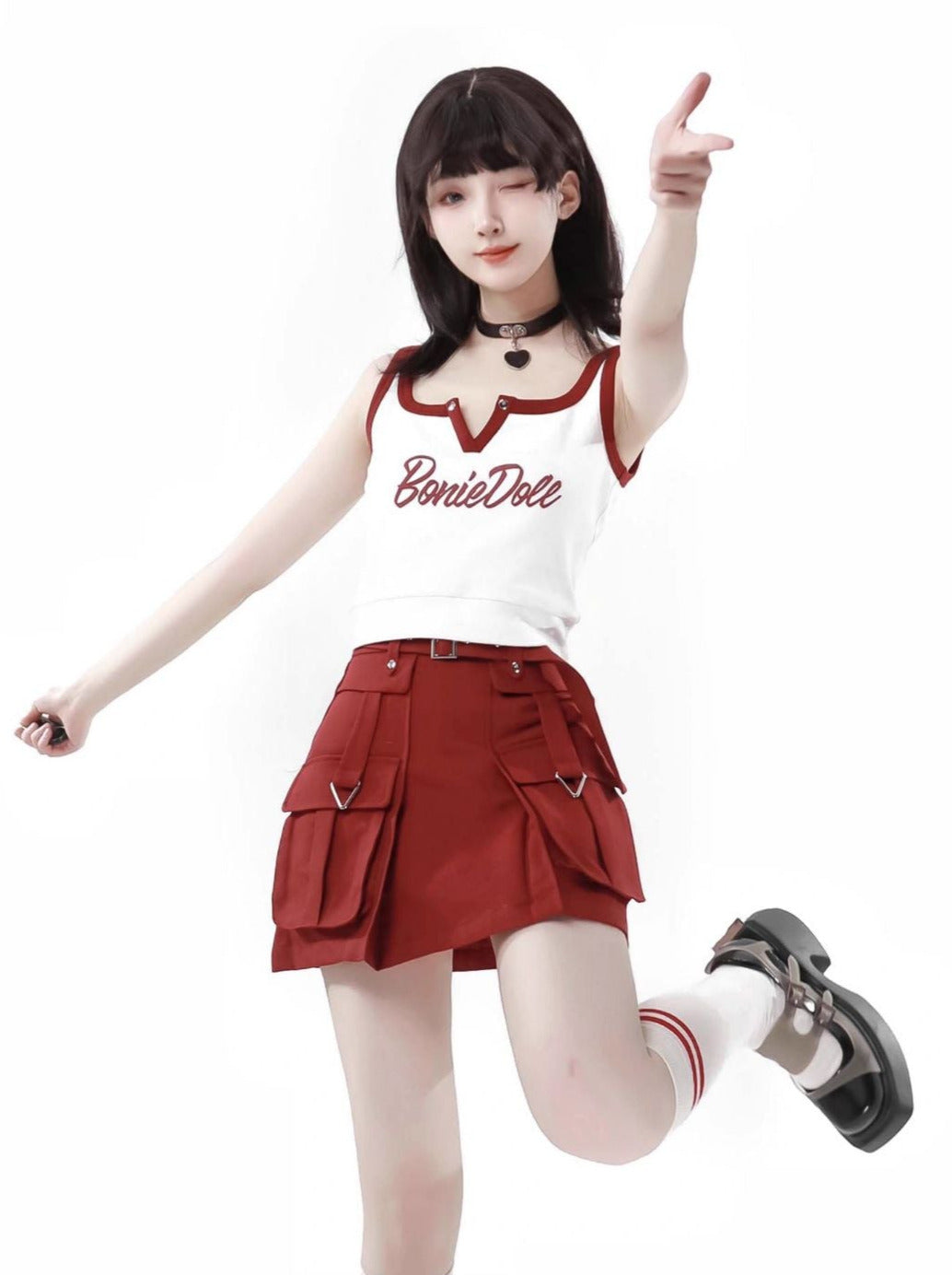 キャミソール＋キーネックスカート カラーアメリカンガールカーゴスリー