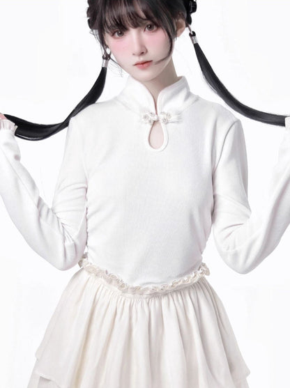 China Hoight Black Knit Springing Waist Frill Turu Dress