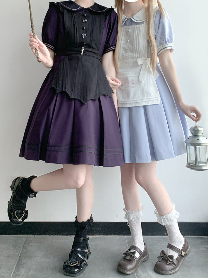 カラー ホワイト ブラック ロリータ ソリッド エプロン