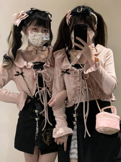 Salty Cream Race Apribon Twist Cardigan