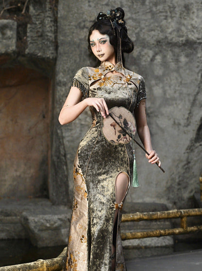 Kleid Meerjungfrau Lang Festival Drachen Chinesisch Schlitz Schnalle Schlank