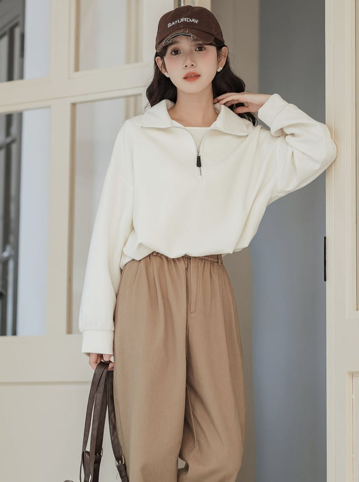 Pullover mit Reißverschluss, Sweatshirt im College-Stil, Revers