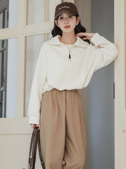 Pullover mit Reißverschluss, Sweatshirt im College-Stil, Revers