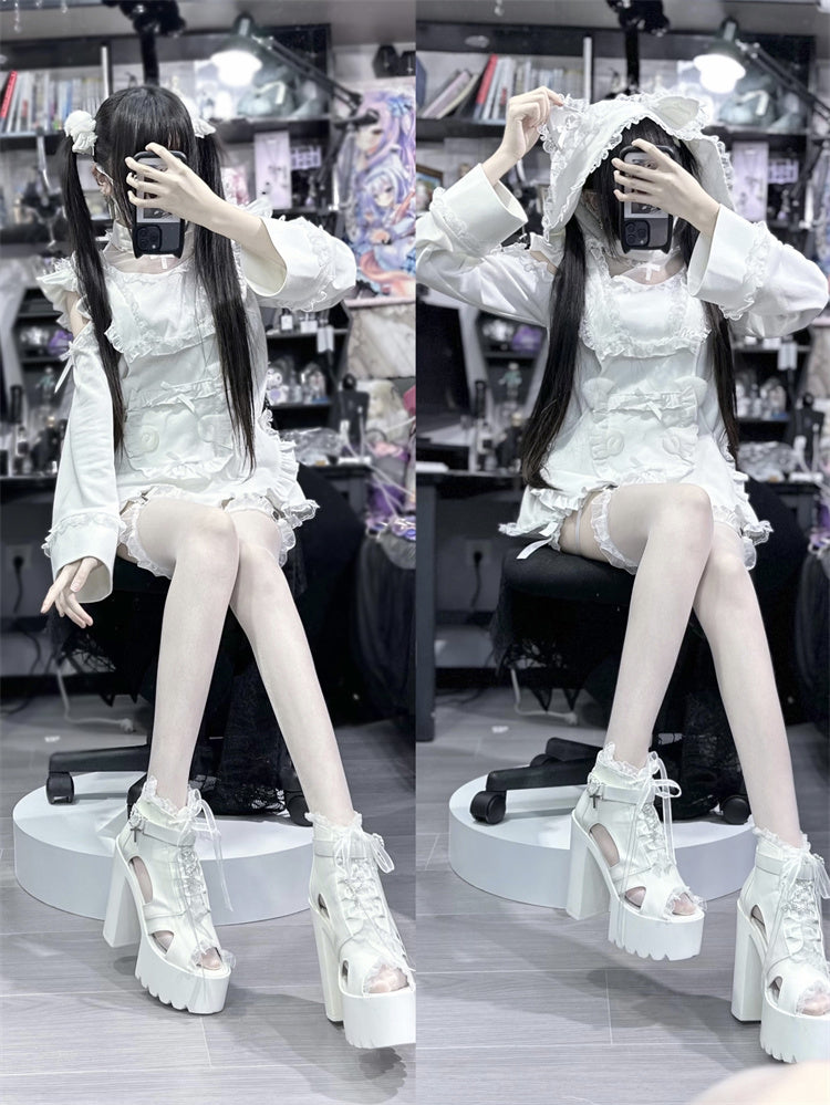 耳猫エンジェルスウェットシャツフードポケットエプロン