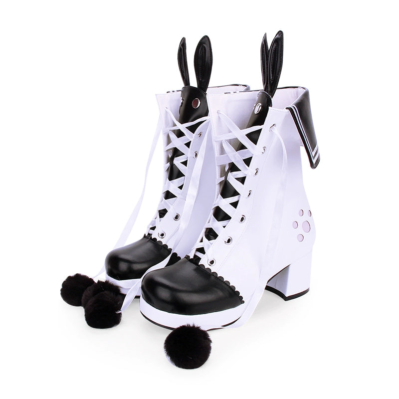 33-47 Lolita Lace Lapel Embroidered Rabbit Ears Thick Heel Lolita Boots