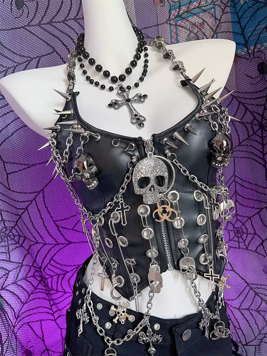 Y2K Steampunk Gothic Lolita Punk Skull Top