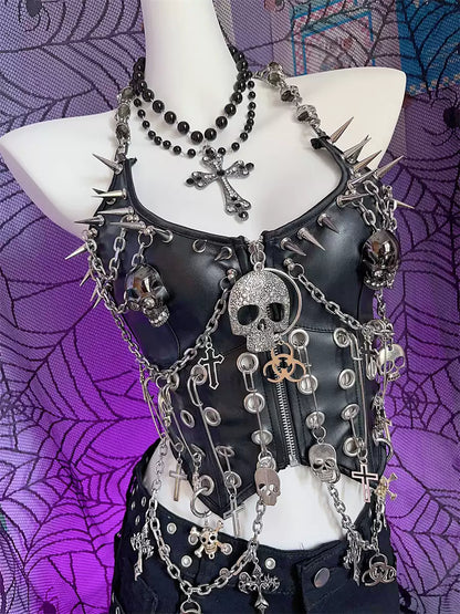 Y2K Steampunk Gothic Lolita Punk Skull Top
