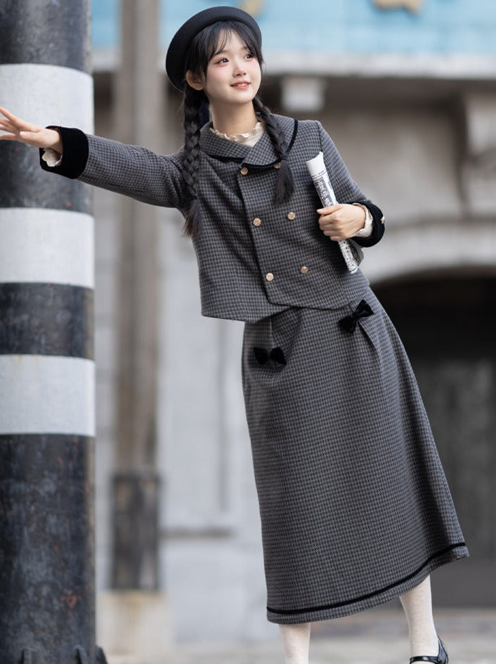 Rock Check Flared Retro Ribbon Dark Double + Top