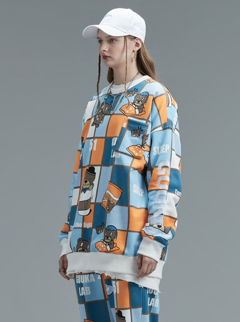 Sweatshirt mit Bären-Hop-Print und Hip-Plus-Print aus Samt