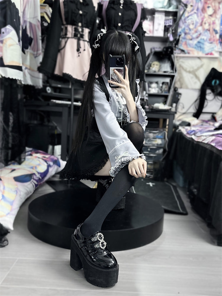 レースバックルフリルシャツ チャイナスリーブベル