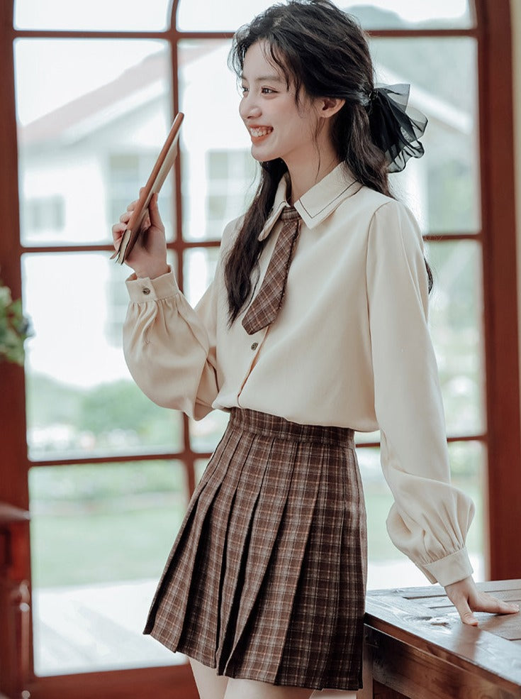 Vest College Skirt Colored Checked Knit Retro Shirt