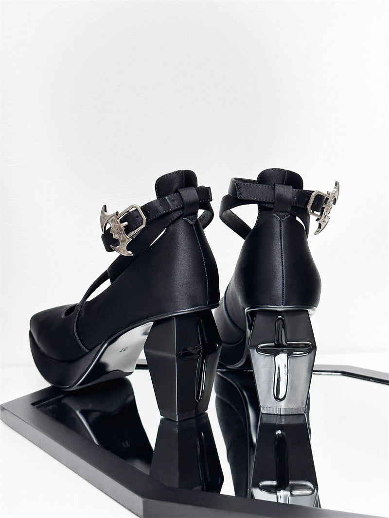 つま先ストラップゴスハイエレガントスクエアテレサシルク祈祷ヒール