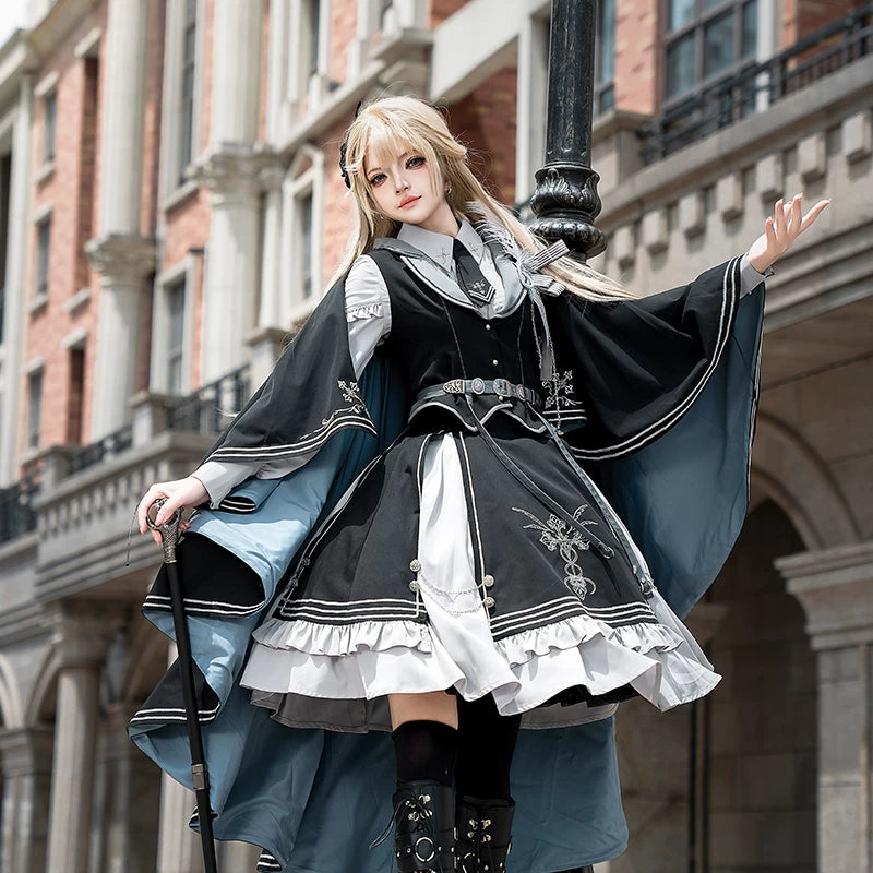 Dark Night Contract Gothic Lolita Dress Set Cloak & Vest