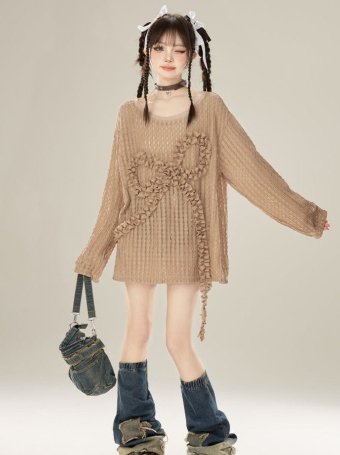 Knit Bow Big Ruffle Design Loose