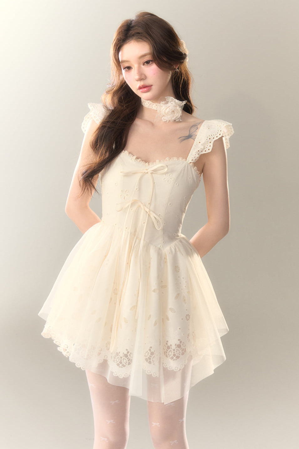 Stickereikleid Baumwolle Blume Weiß