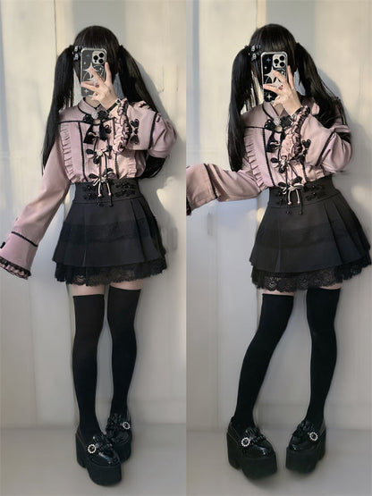 レースバックルフリルシャツ チャイナスリーブベル