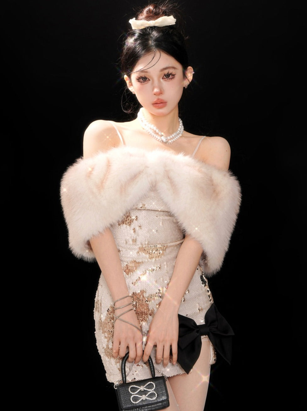 リボン スパンコール スリット ドレス ネクタイ