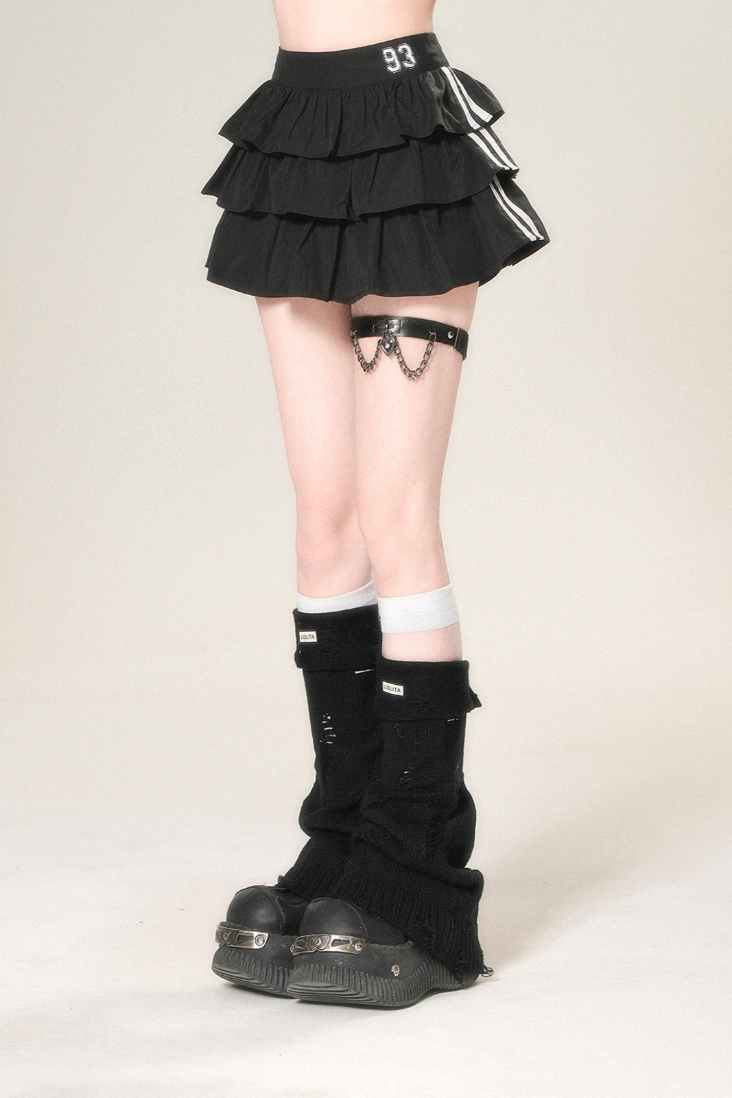 プリーツティアードミニスカート ブラック