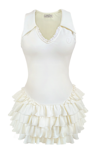 Ärmelloses, schmales, schickes Kleid mit Rüschen und V-Ausschnitt