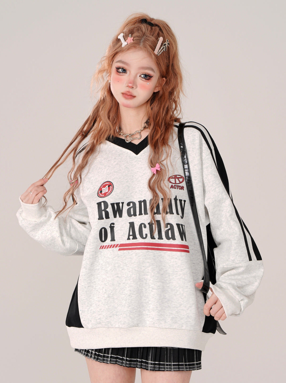 Pullover V-Ausschnitt Retro Sweat Sporty